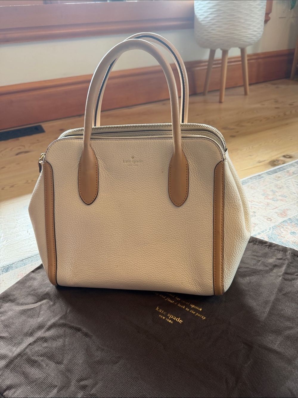 Kate Spade Cream Bag with Tan Trim and Handles